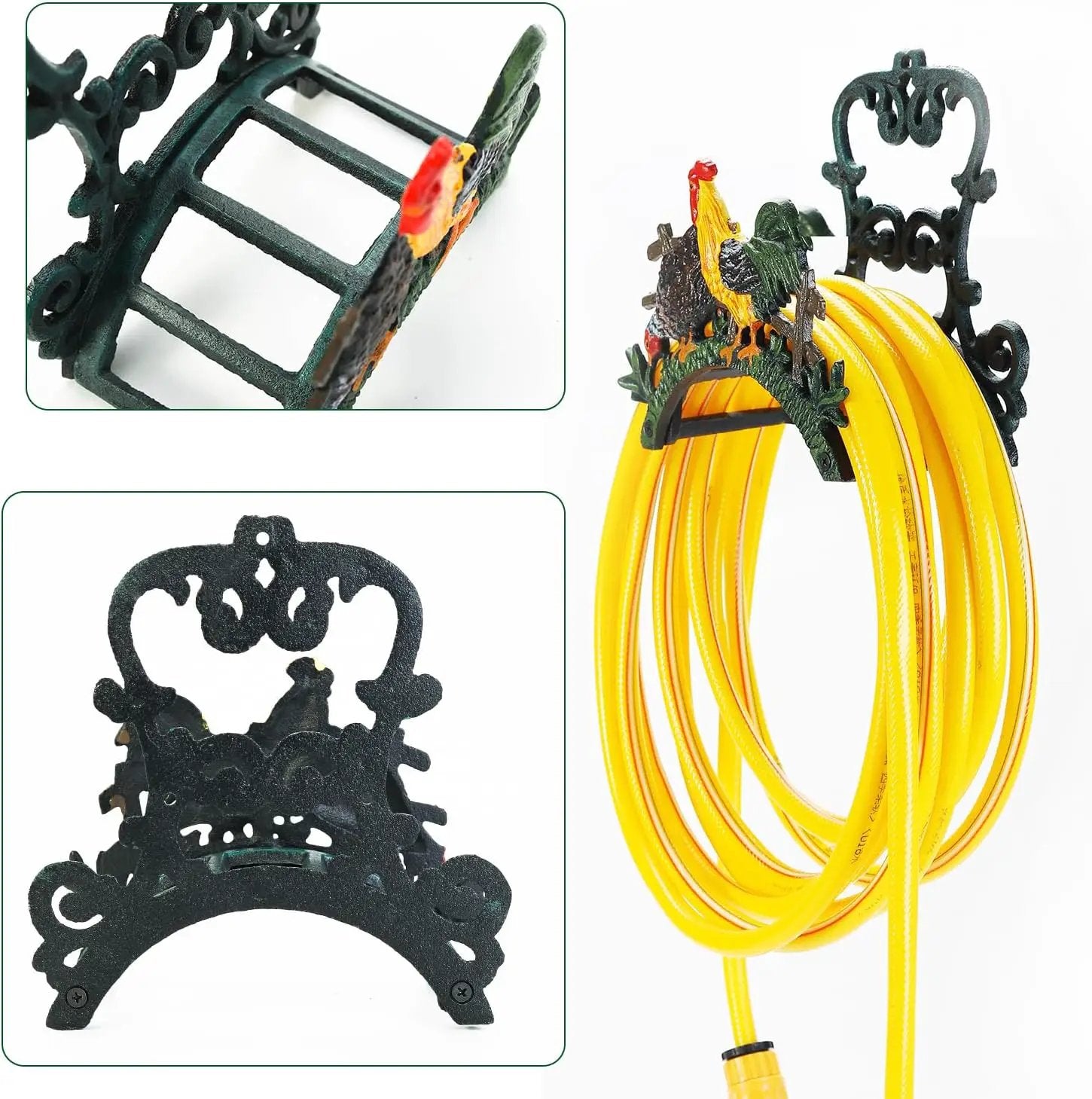 Sungmor Heavy Duty Cast Iron Hose Holder, Garden & Yard Decorative Cocks Wall Mounted Hose Butler, Water Pipe Holds, Rack, Hanger, Antique Wall Decorations by GreenHaven Gardens