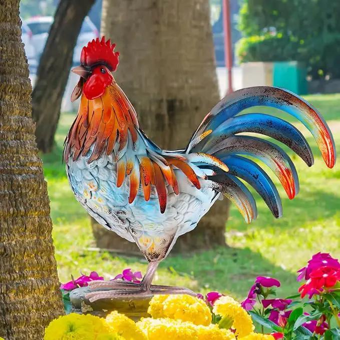 Metal Rooster Decor Garden Statue,Yard Chicken Decorations Outdoor Sculpture for Backyard Patio Kitchen Lawn Ornaments,Birthday Housewarming Gifts for Women Mom by GreenHaven Gardens