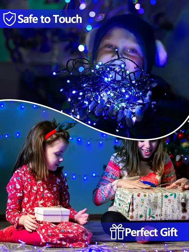 EEW 2-Pack 200 LED Solar String Lights Outdoor, Solar Christmas Lights with 8 Lighting Modes, Waterproof Green Wire Solar Tree Lights for Outside Xmas Wedding Party Garden Patio Decorations (Blue) by GreenHaven Gardens
