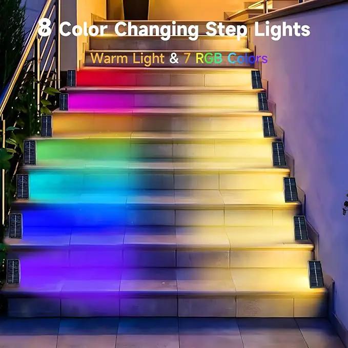 Solar Step Deck Lights Outdoor 20 Pack Solar Step Light, Waterproof Warm White/7 RGB Color Glow Solar Fence Lights for Yard, Patio, Garden, Walkways, Front Door, Pathway, Driveway by GreenHaven Gardens
