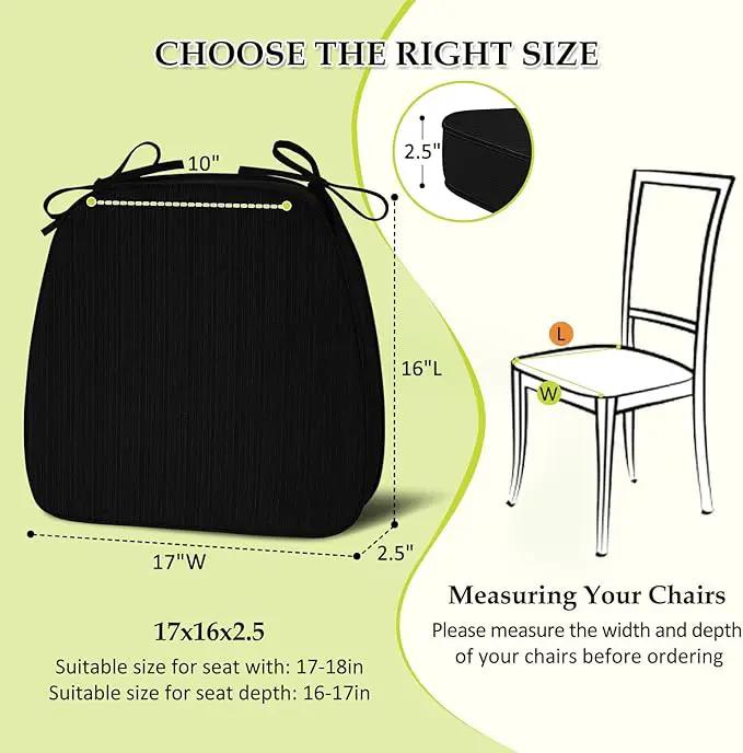 Chair Cushions for Dining Chairs, Indoor Chair Cushions with Ties，Waterproof Chair Pads Set of 4, Black, 17x16x2.5 Inch by GreenHaven Gardens