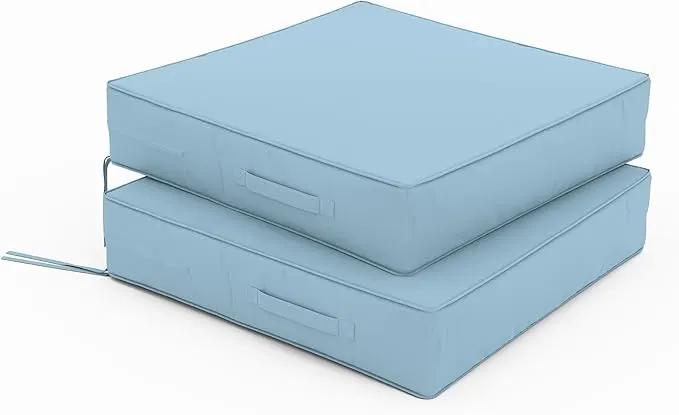 Patio Chair Cushions 24 X 24 X 5 Inch Waterproof Outdoor Seat Cushions for Patio Furniture, Outdoor Sofa Couch Pads with Ties & Handle, Set of 2, Light Blue by GreenHaven Gardens