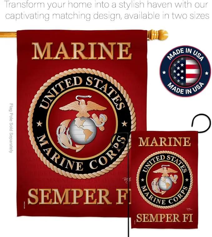Marine Corps Garden Flag - Set Wall Hanger Armed Forces USMC Semper Fi United State American Military Veteran Retire Official - House Banner Small Yard Gift Double-Sided Made In USA 13 X 18.5 by GreenHaven Gardens