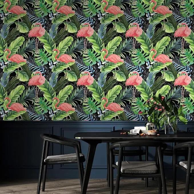 Hawaii Tropical Flamingo Palm Tree Peel and Stick Wallpaper Self Adhesive Removable Easy Peel Off Stick on Wall Paper for Bedroom Cabinet Renter by GreenHaven Gardens
