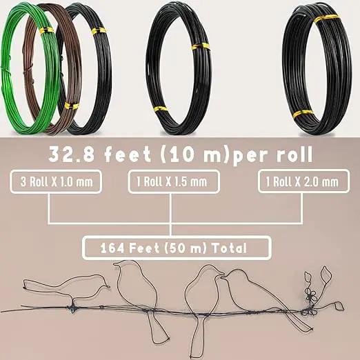 Sanlykate Bonsai Wire Tool Kit with Cutter, 5 Roll Tree Training Wires 164 Feet Total, 1.0mm, 1.5mm, 2.0mm Anodized Aluminum Wire Set, Hold Plant Branches Trunks (Black, Green, Brown) by GreenHaven Gardens