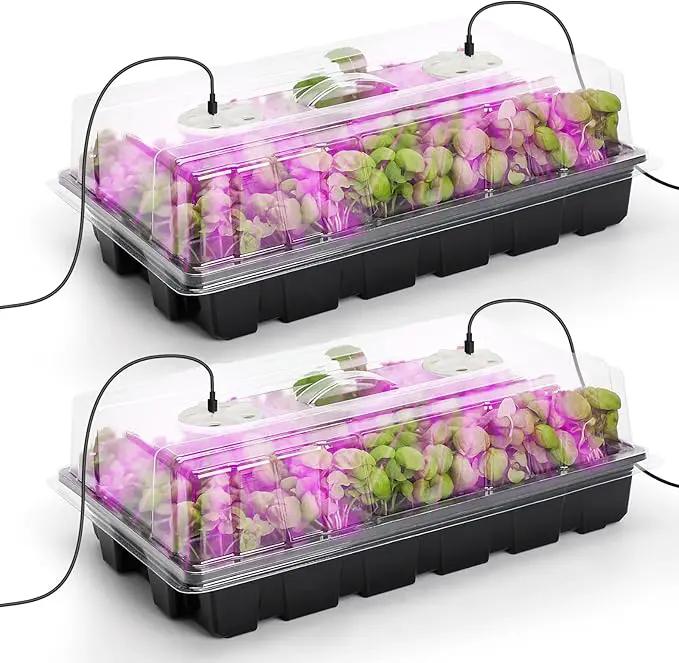 MIXC Seed Starter Tray with Lights, 2 Packs Mini Propagator Plant Grow Kit Greenhouse with Humidity Vented Domes and Base for Seeds Starting, Black by GreenHaven Gardens