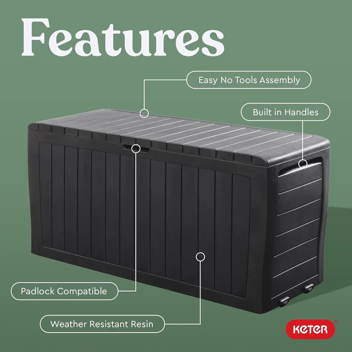 Keter Marvel Plus 71 Gallon Resin Deck Box-Organization and Storage for Patio Furniture Outdoor Cushions, Throw Pillows, Garden Tools and Pool Toys, Dark Grey by GreenHaven Gardens