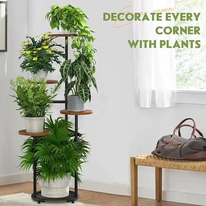 TOSKING 5 Tier Metal Plant Stand Indoor， Plant Shelf, Corner Shelf Flower Pot Stand for Outdoor Plant Stand for Living Room Balcony Garden Patio Bedroom (Black and Brown, 42in) by GreenHaven Gardens