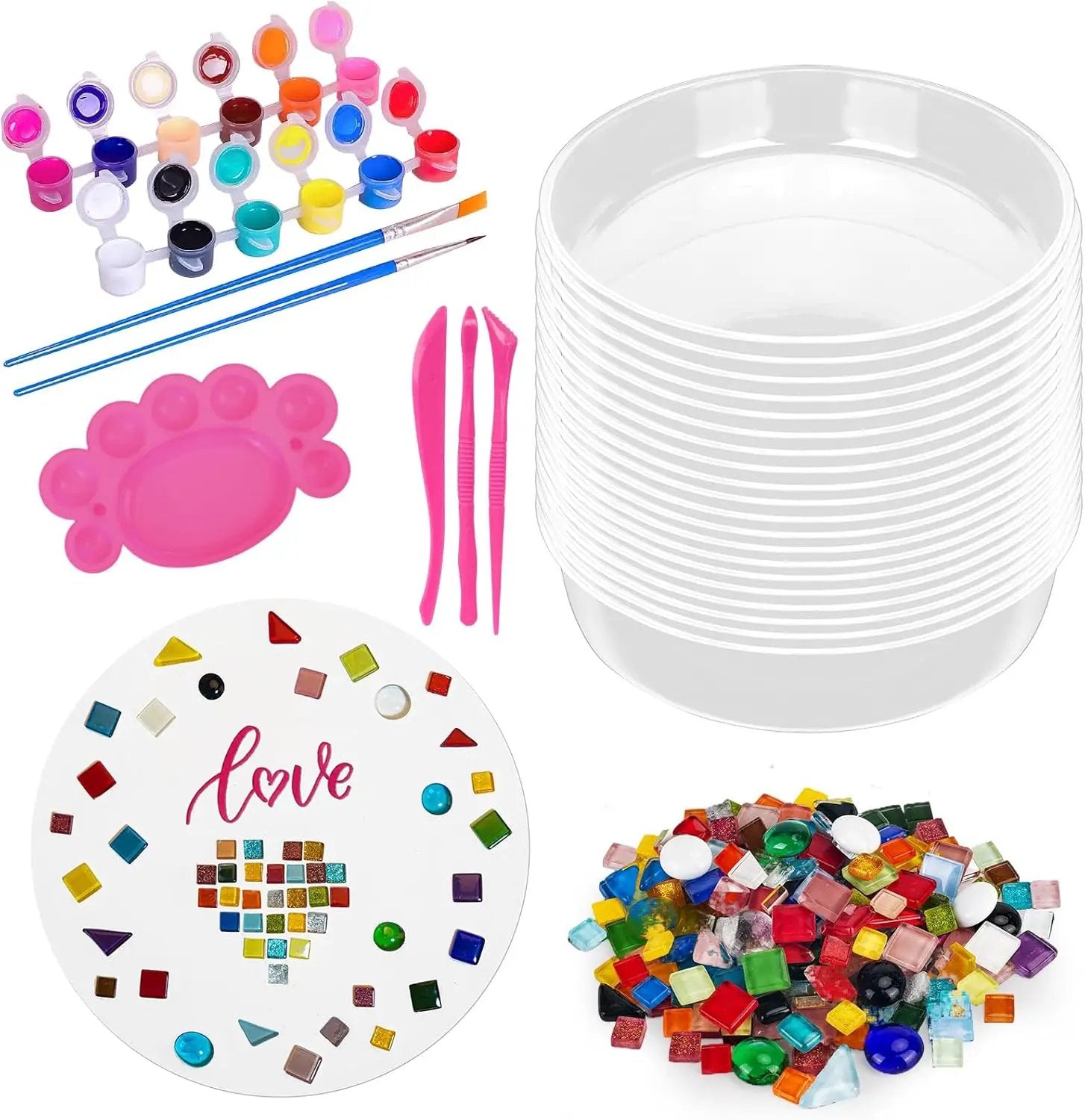 Concrete Stepping Stone Molds,Cement Molds Perfect for Creating Stepping Stones & Garden Markers, Include 300g Mosaic Tiles,Carving Tools and 12 Colors of Acrylic Paint, 10" diam (20pcs) by GreenHaven Gardens
