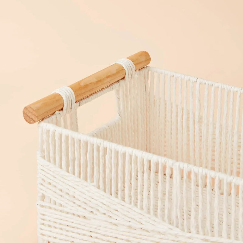 LA JOLIE MUSE Wicker Storage Baskets for Organizing, Recyclable Paper Rope Basket with Wood Handles, Decorative Hand Woven Basket Organizers for Makeup Books Shelves Living Room, White, Set of 2 by GreenHaven Gardens