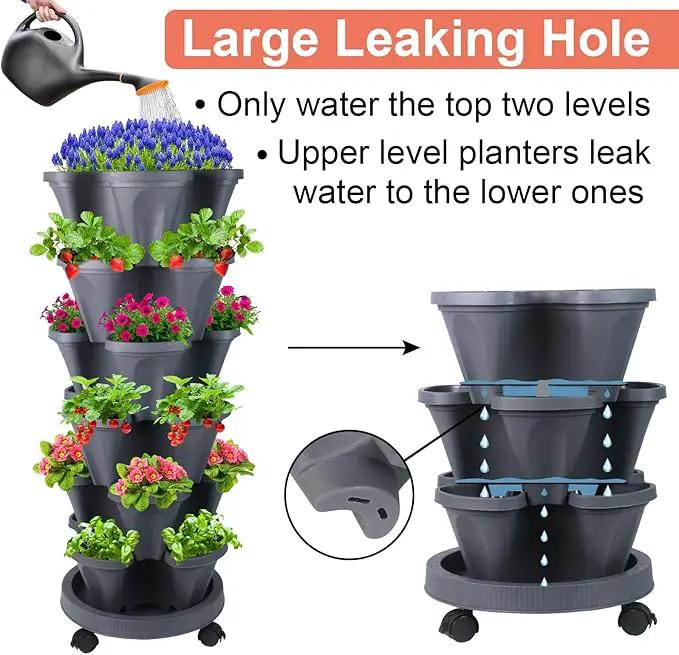 Vertical Planter 6 Tier Stackable Planters Garden Planters Strawberry Herb Flower and Vegetable Planter Indoor Outdoor Gardening Pots with Removable Wheels and Tools by GreenHaven Gardens
