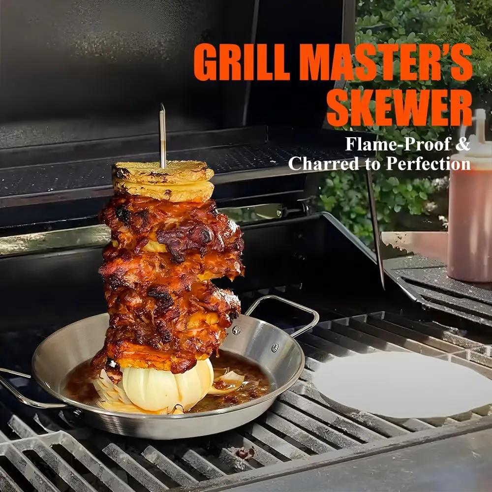 BBQ Vertical Skewer Pan Stainless Steel Gyro Spit Shawarma Stand for oven, Al Pastor Skewer for Grill, El Pastor Hack for Tacos Al Pastor Chicken, Brazilian, with 8",10",12" stick by GreenHaven Gardens