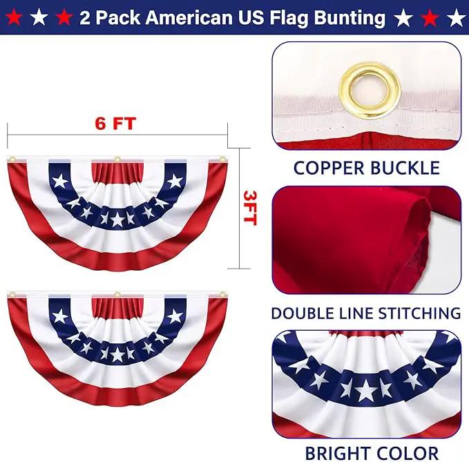 3x6 Ft 2 Pack American Pleated Fan Flag, Patriotic Half Fan Banner American Flag Decoration Bunting for Outside Red White and Blue Decor Independence Day Memorial Day 4th of july Decorations by GreenHaven Gardens
