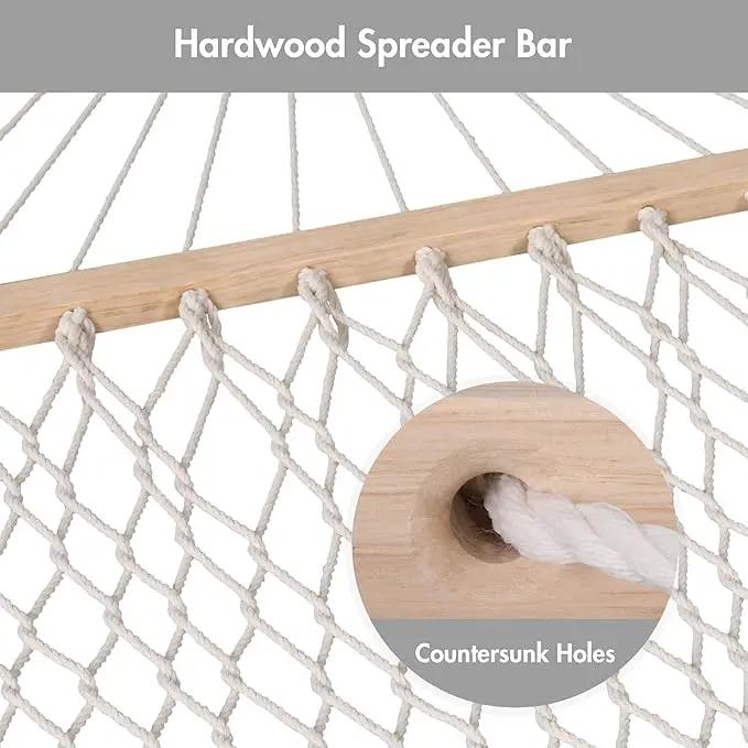 ANOW Outdoor Rope Hammock with Spreader Bars, Heavy Duty Hammock with Pad for Outdoors, 450 LBS Weight Capacity, Cream by GreenHaven Gardens