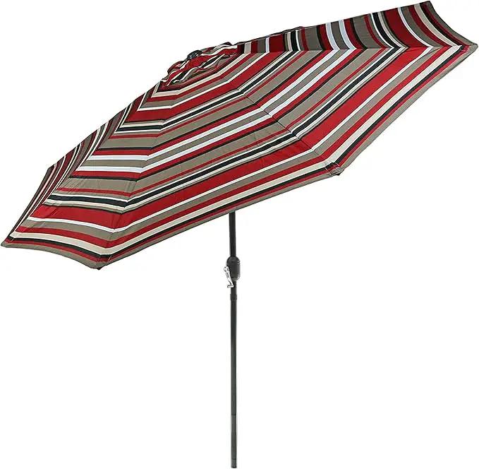 Sunnydaze Outdoor Patio Umbrella - Polyester Table Market Umbrella with Push-Button Tilt and Crank - 8 Sturdy Ribs - Awning Stripe - 9ft by GreenHaven Gardens