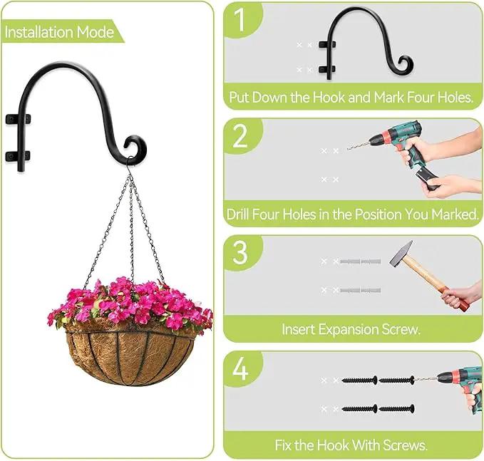Heavy Duty Hanging Plant Bracket: Outdoor Hand-Forged Hanging Plant Bracket Hook - 8Inch Black Bird Feeder Bracket by GreenHaven Gardens