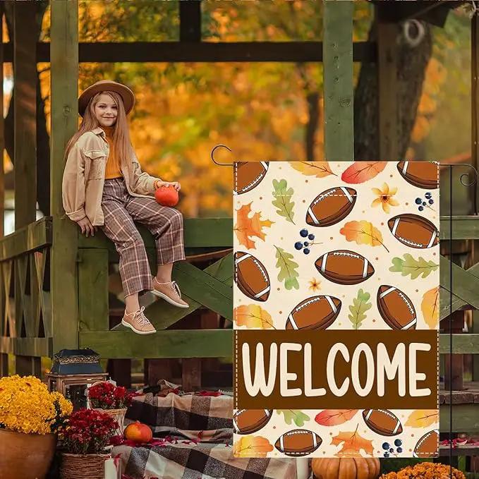 Welcome Fall Garden Flag Autumn Football Garden Flag 12x18 inch Double Sided Fall Maple Leaves Seasonal Flags for Yard Outside Lawn Patio (Flay 1802) by GreenHaven Gardens