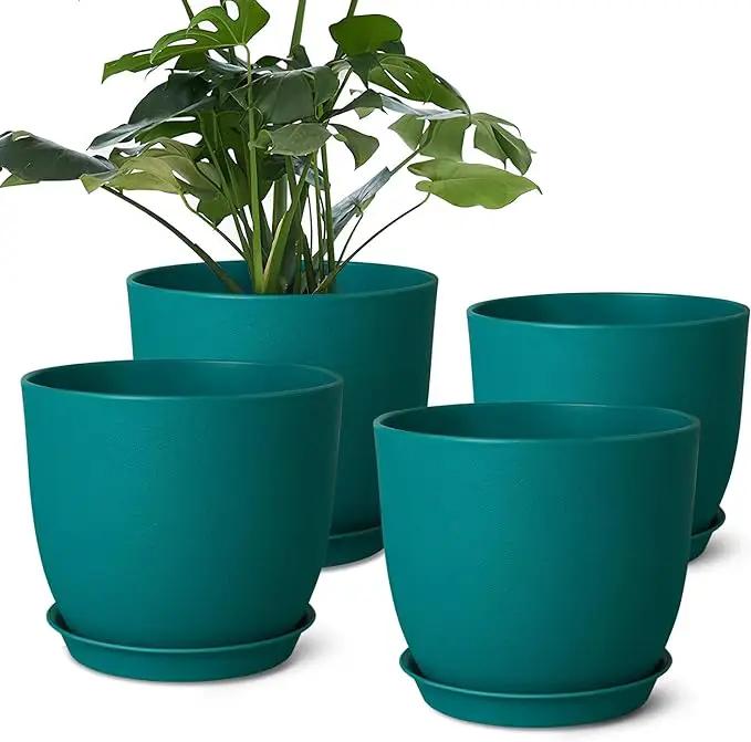 Plant Pots 8 Inch Set of 4, Flower Pots with Multi Mesh Drainage Holes, Planters for Indoor Outdoor Garden Plants and Flowers（Blue） by GreenHaven Gardens