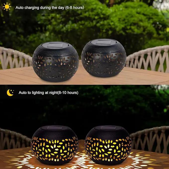 Solar Lantern Outdoor Table Light, 2 Pack Waterproof Decor, Hollow Out Retro Black Metal Patio Lights, Yard Porch Garden Balcony Indoor Desk Bedroom Tabletop Decorations by GreenHaven Gardens