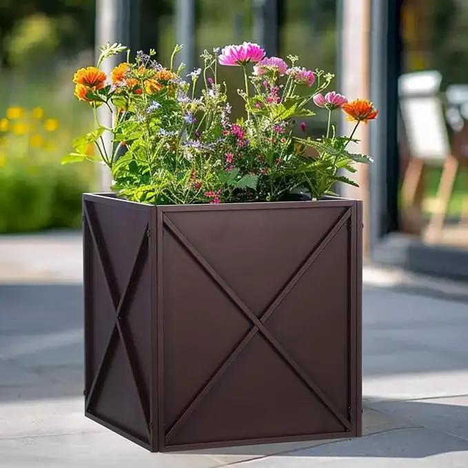 SUNNYPARK Large Metal Planter Box 17”x 17”x 18”, Square Modern Brown Metal Planter Box Heavy Duty with Drainage Holes for Outdoor Garden Patio by GreenHaven Gardens