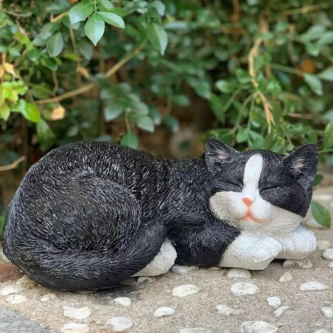 Outdoor Garden Decor - Sleeping Cat Figurine for Garden, Patio, Lawn & Yard Decoration. Perfect Mom and Cat Lover Gift by GreenHaven Gardens