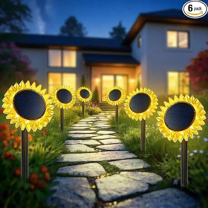 Outdoor Solar Lights, 6 Pack Led Solar Sunflower Lights, Stake/Wall 2-in-1 Waterproof Solar Garden Lights for Yard, Landscape, Fence, Patio, Driveway, Pathway, Backyard Decoration (Warm White) by GreenHaven Gardens