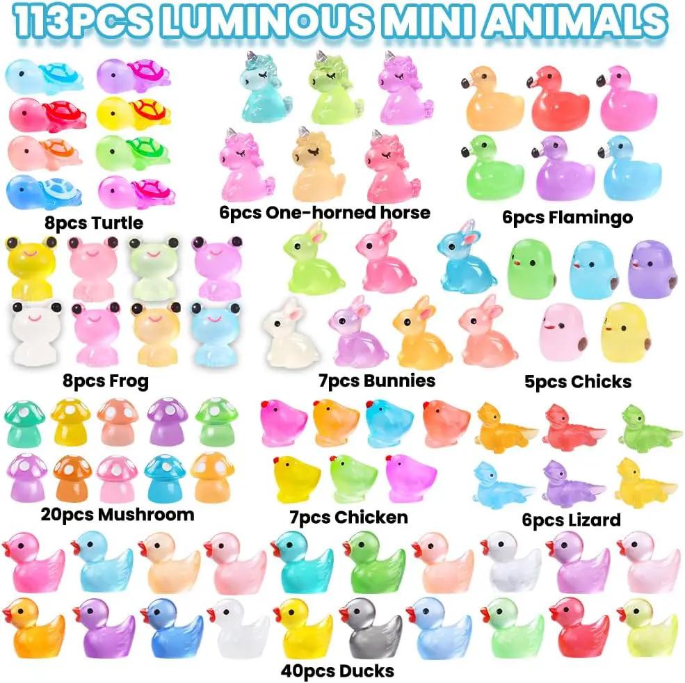 113pcs Luminous Mini Resin Animals, Glow in The Dark Miniature Resin Animal Figures Tiny Small Little Ducks Turtle Bulk for Dollhouse Micro Landscape Aquarium Fairy Garden DIY Decorations by GreenHaven Gardens