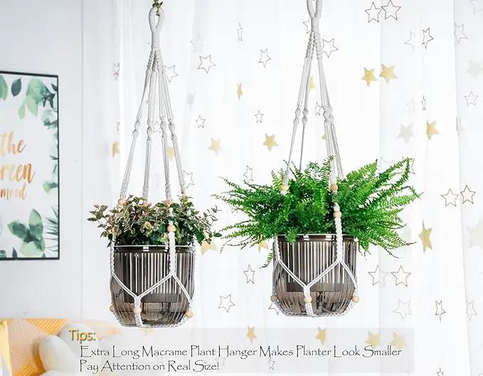 Melphoe Self Watering Hanging Planters for Indoor, 1 Pack 8.3 Inch Outdoor Hanging Plant Pot Basket, 2 Kinds of Plant Hangers Macrame 35.5’’ & Metal Chain 19.6’’ for Garden Home Decor by GreenHaven Gardens