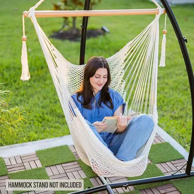 JoyView Hammock Chair with Spreader Bar Caribbean Hammock Swing Chair 300 LBS Weight Capacity XL Rope Hanging Chair for Outdoor Indoor Garden Yard - Green by GreenHaven Gardens