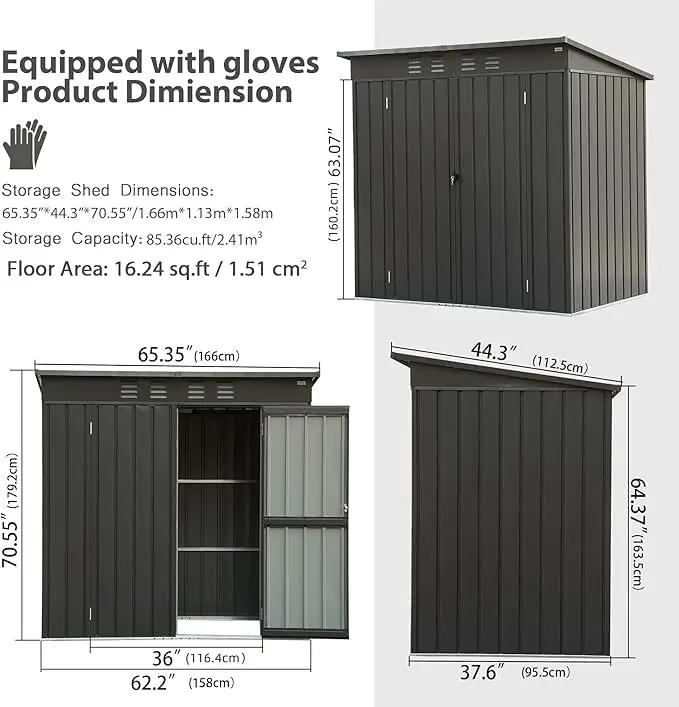 Domi Outdoor Storage Shed 5' x 3’, Metal Garden Shed with Galvanized Steel Frame for Bike, Tools, Lawn Mowers, Pool Toys, Outdoor Storage Cabinet with Lockable Door for Garden Lawn Patio (Dark Grey) by GreenHaven Gardens