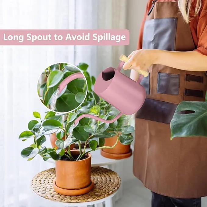 Watering Can Indoor Plants, 35oz Small Watering Can Indoor Stainless Steel Metal Watering Can Modern Decorative Watering Pot with Long Spout for Indoor House Plant Bonsai Garden Flowers (Pink) by GreenHaven Gardens