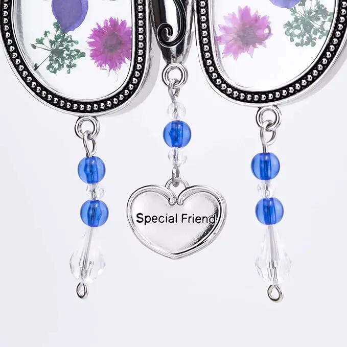 Laraine Butterfly Suncatcher with Pressed Flower Wings Mom Mother's Day Butterfly Glass Wind Chime Ornament Charm with Metal Heart Gifts for Mom Grandma Aunt Birthday (Purple Friend (with Free Hook)) by GreenHaven Gardens