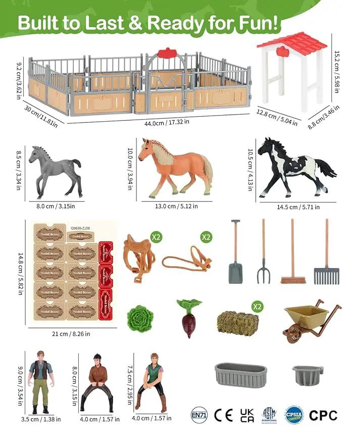 Horse Stable Playset, Horse Gifts for Girls and Boys with 3 Horses and 2 Riders, Horse Toys Set Farm Animals Toys for Kids 3 4 5 6 7 8+ (Horse Playset 1) by GreenHaven Gardens