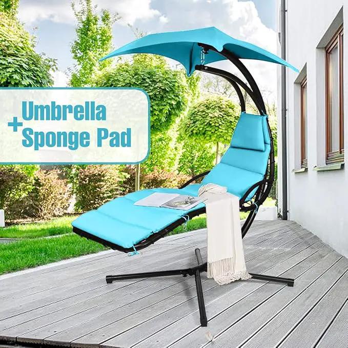 Weatherproof Replacement Cushion Pad and Umbrella for Hanging Lounge Chair Outdoor Chaise Hanging Hammock Chair - Long-Lasting, Fade-Resistant, Quick-Dry, Outdoor Lounge Replacement Set (Light Blue) by GreenHaven Gardens