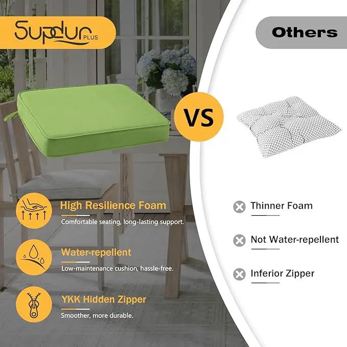 Outdoor Sunbrella Square Corner Seat Cushion, 19"x19"x3", Set of 4, Non Slip Seat Cushion Pads with Removable Cover for Patio Furniture, Garden Yard Lawn, Canvas Ginkgo by GreenHaven Gardens