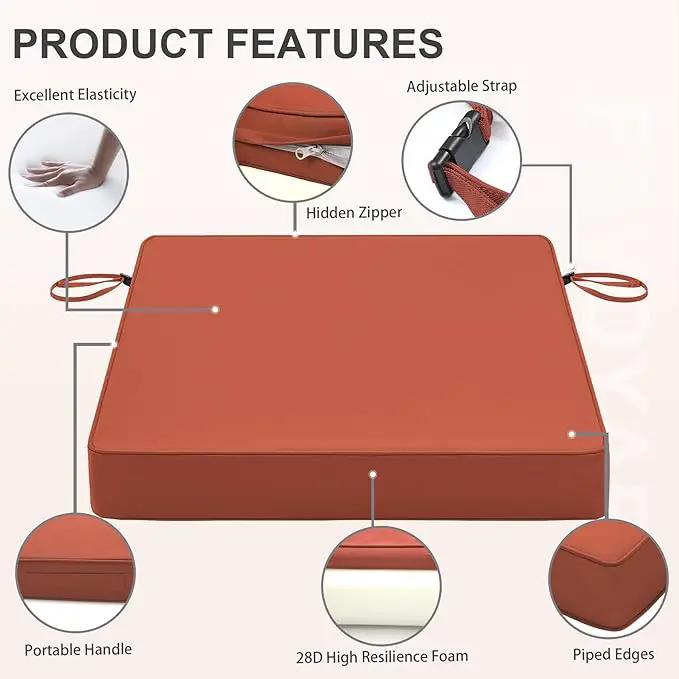 Favoyard Patio Chair Cushions 18.5 x 16 x 3 Inch Waterproof Outdoor Seat Cushions for Patio Furniture 3-Year Color Fastness Garden Sofa Couch Chair Pads with Handle & Adjustable Straps Set of 2, Spice by GreenHaven Gardens