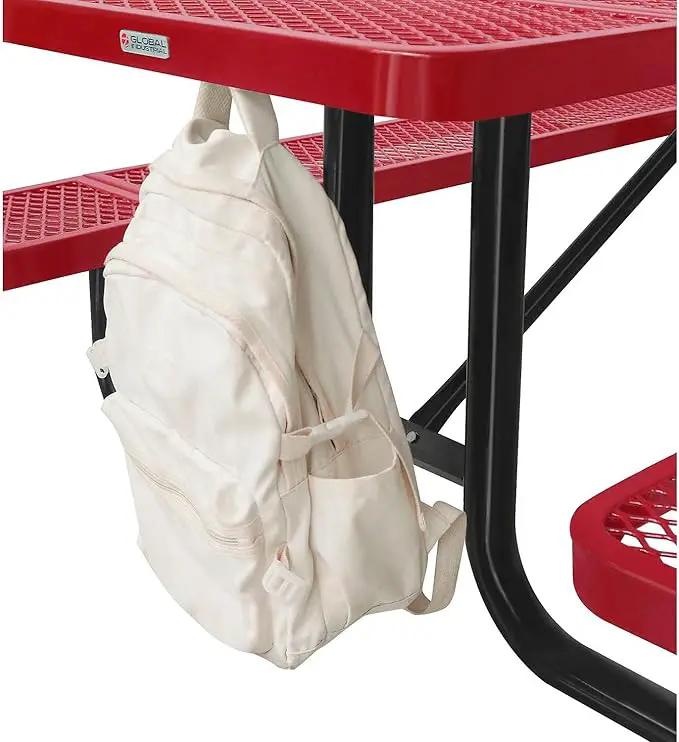 Global Industrial 8’L Rectangular Picnic Table, Expanded Metal, Red Thermoplastic Coating, Attached Benches, 1-1/2” Umbrella Pole Hole, Outdoor-Rated, 1000 lb Capacity, 96” x 30” Tabletop by GreenHaven Gardens