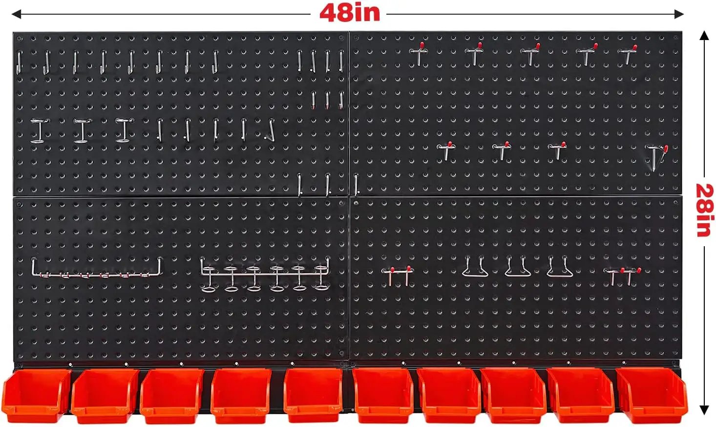 Ultrawall Pegboard Wall Organizer, Black Metal Pegboard Panels, Garage Storage System with Hooks and Storage Bins, 59pcs by GreenHaven Gardens