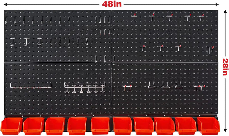 Ultrawall Pegboard Wall Organizer, Black Metal Pegboard Panels, Garage Storage System with Hooks and Storage Bins, 59pcs by GreenHaven Gardens