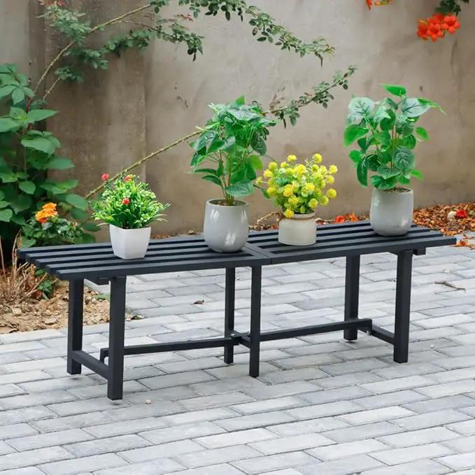 Chic & Robust 300 LBS Capacity Aluminum Plant Stand - Your Indoor & Outdoor Plant Display Solution, Size: L47.2 x W11.4 x H7.9 inch. by GreenHaven Gardens
