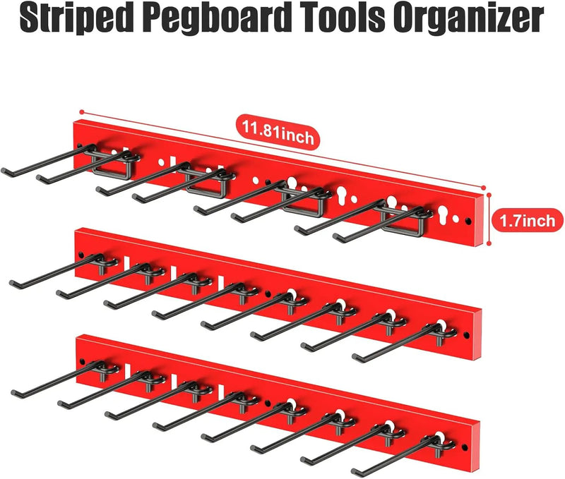 CCCEI 3 Modular Pegboard Strip Storage, Metal Peg Slat Wall Mount for Garage, Basement, Garden, Laundry Room Organization. Flexible Tool Organizer for Rake, Shovels, Crafting. Gifts for Men, Red. by GreenHaven Gardens