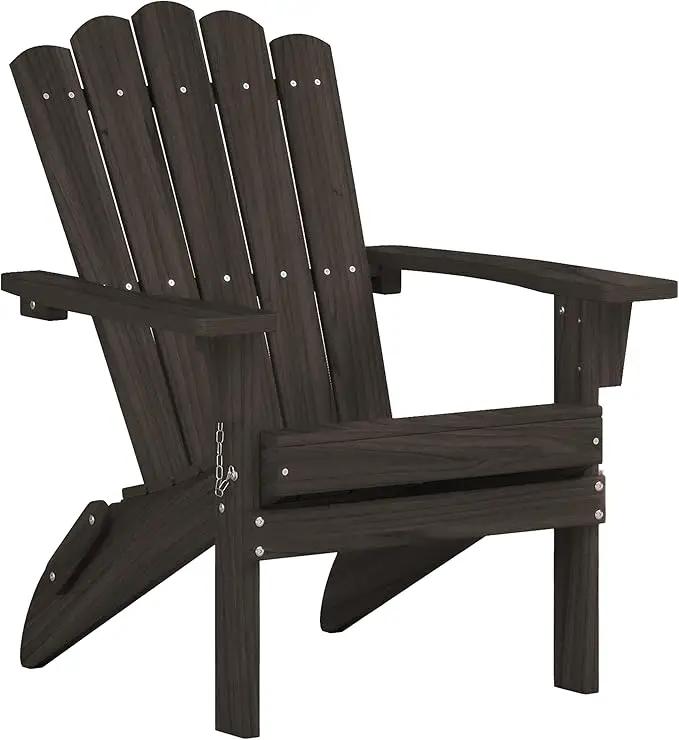 Folding HDPE Adirondack Chair, Weather-Resistant Patio Chair with Wide Armrests & High Backrest, Fire Pit Chair for Garden, Backyard, Porch - Dark Brown by GreenHaven Gardens