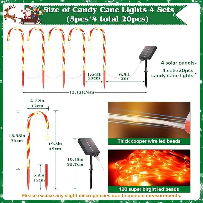 19.3in Christmas Solar Candy Cane Lights, 20 Pcs Pathway Light with Snowflake 8 Flashing Modes, Outdoor Christmas Decorations for Outside Path, Walkway, Driveway, Sidewalk, Porch, Yard, Garden by GreenHaven Gardens