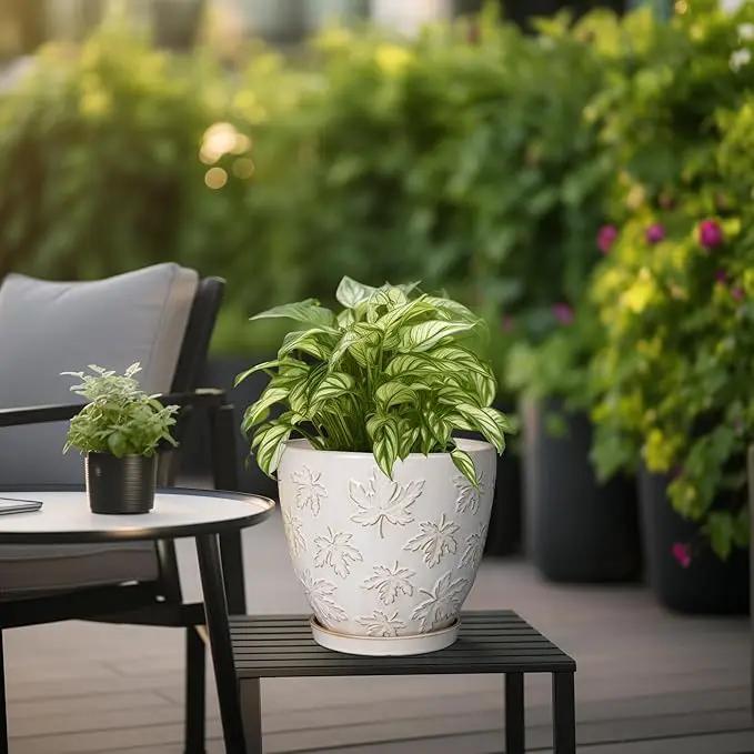Ceramic Pots for Plants - 8 Inch Plant Pot with Drainage Hole and Saucer Large Planter Pot for Indoor Plants Outdoor Modern Flower Pot Home Decor White by GreenHaven Gardens