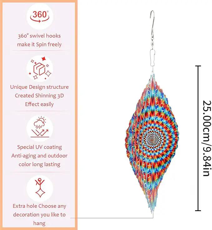 3D Wind Spinner Rainbow Mandala Stainless Steel Metal Wind Spinner Kinetic Metal Art Multi-Color Geometric Pattern Hanging Ornament for Yard Garden Patio by GreenHaven Gardens