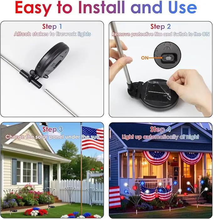OZS 6pack Solar American Flag Lights - 4th of July Solar Garden LED Outdoor Waterproof Firefly Light for Memory Day, Independence Day, National Day Decoration (Red White Blue) by GreenHaven Gardens