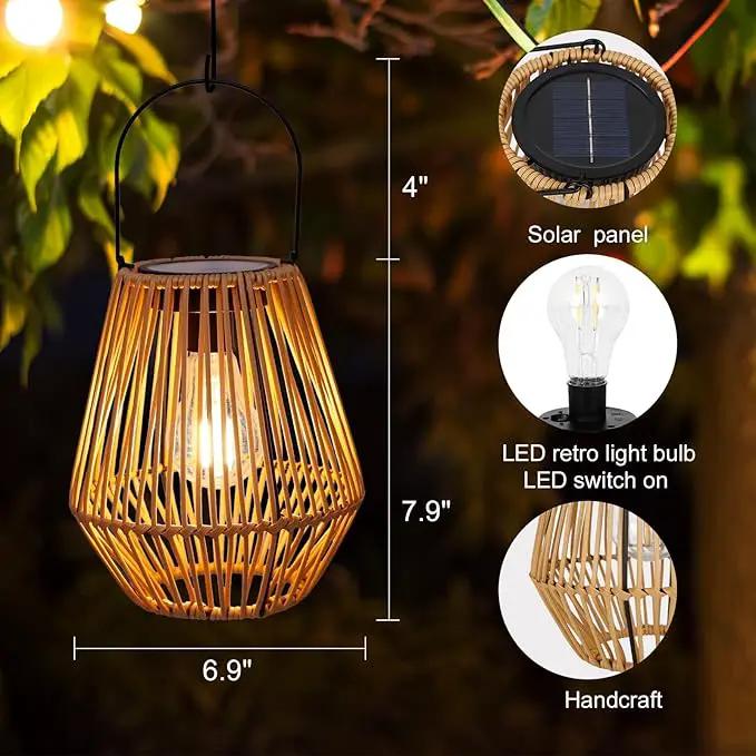 Solar Lantern,2 Pack Solar Wicker Lanterns Outdoor Waterproof Boho Lights for Outside Hanging Rattan Lights Outdoor Patio Lanterns Decoration for Garden,Yard,Porch,Trees,Lawn,Pathway by GreenHaven Gardens