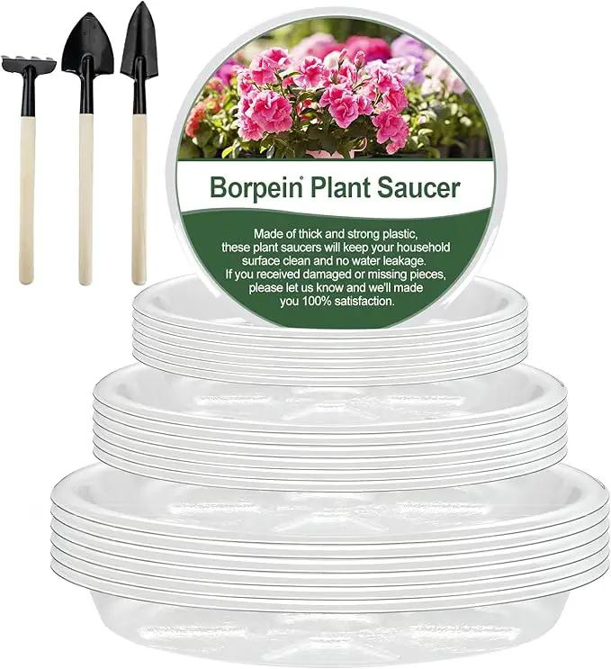 BORPEIN Plant Saucer (8,10,12inch, 18 Pack) Clear Plastic Plant Trays for Pots Indoors Outdoors,Thicker Flower Pot Saucers, Plant Plate to Catch Water by GreenHaven Gardens
