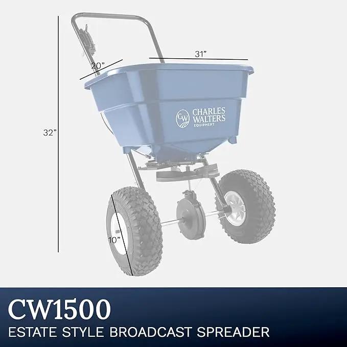 Charles Walters Equipment CW1500 Estate Style Broadcast Spreader for Spreading Fertilizer and More on Lawns, Sidewalks, and Driveways, 65lb Capacity, 31" x 32" by GreenHaven Gardens