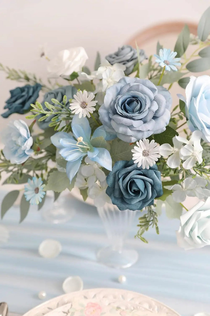 Blue Artificial Flowers Silk Fake Roses Peonies Greenery Combo Box Set for DIY Wedding Bouquets Bridal Shower Centerpieces Floral Arrangements Party Tables Home Decoration by GreenHaven Gardens